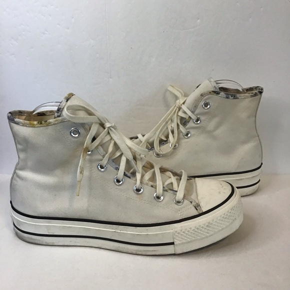 CONVERSE Women\'s Lift High Egret Sesame Black Washed Floral High-Top Sneakers 9